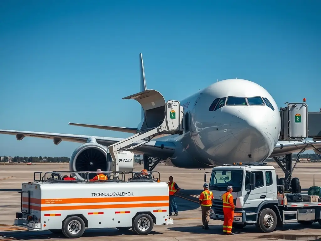 Jet aircraft being refueled with TECHNOLOGYALEMOIL's jet fuel.